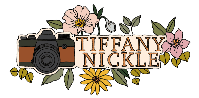 Family, Maternity & Newborn Photograhher, Tiffany Nickle Logo , Camera and flowers